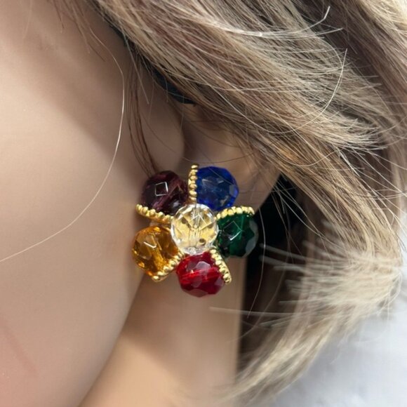 Lot of vintage sparkling statement clip on earrings - Picture 2 of 16